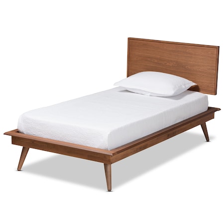 Baxton Studio Karine Mid-Century Modern Walnut Brown Finished Wood Twin Size Platform Bed 183-11178-11179-Zoro